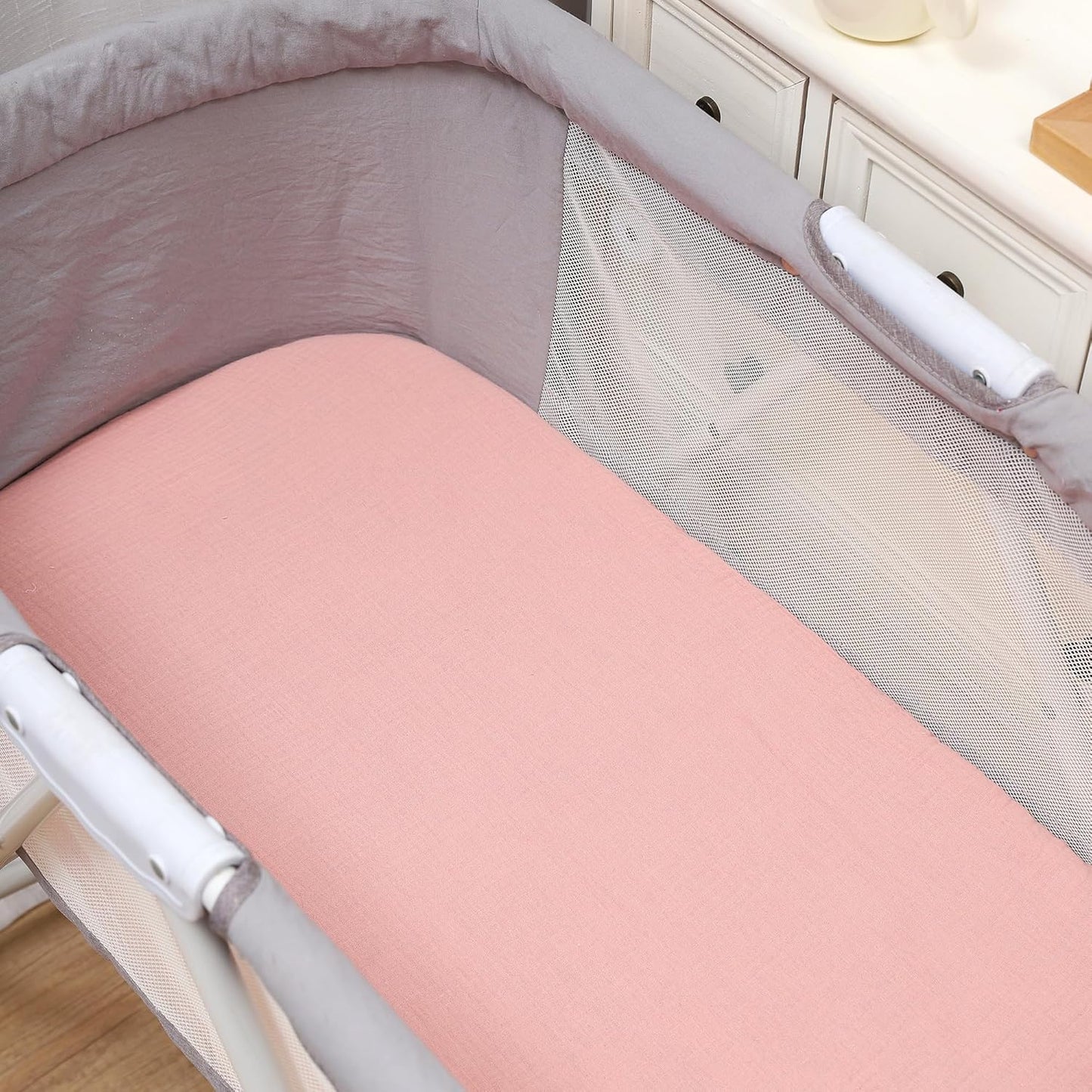 Onacosht Muslin Bassinet Sheets 3 Pack, 100% Cotton Baby Fitted Sheet 33" x 19" Compatible with Mika Micky, KoolaBaby (3 in 1), BabyBond, HARPPA and RICUTON Bedside Bassinet, Green, Floral and Cactus