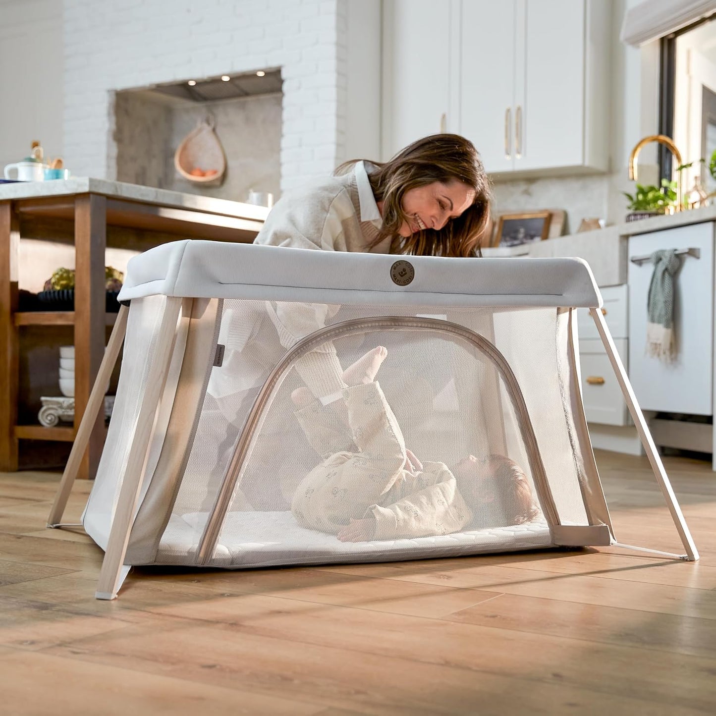 Maxi-Cosi Calao Travel Playard, Infant Bassinet, Toddler Playpen, Portable, Lightweight, Foldable, Easy Setup, with Carry Bag, Breathable Mesh, Truffle