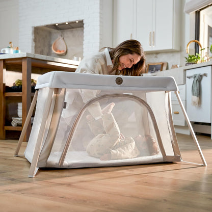 Maxi-Cosi Calao Travel Playard, Infant Bassinet, Toddler Playpen, Portable, Lightweight, Foldable, Easy Setup, with Carry Bag, Breathable Mesh, Truffle
