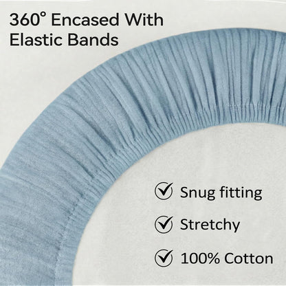 Muslin Bassinet Sheet Compatible with Maxi-COSI Iora & Iora Air Bedside Sleeper - 100% Cotton Rectangular Mattress Pad Cover (33"x20"), Breathable & Soft, Boho (1 Pack Blue)