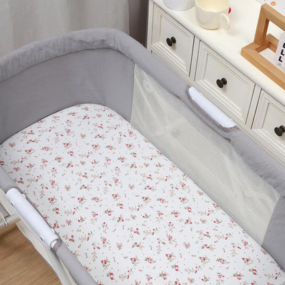 Onacosht Muslin Bassinet Sheets 3 Pack, 100% Cotton Baby Fitted Sheet 33" x 19" Compatible with Mika Micky, KoolaBaby (3 in 1), BabyBond, HARPPA and RICUTON Bedside Bassinet, Green, Floral and Cactus