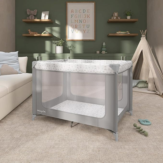 Dream On Me Zodiak Baby Playard, Breathable Mesh Sides, Soft Comfortable Mattress, Quick & Easy to Fold with Travel Carry Bag, Compact Space Saving Design - Cool Grey
