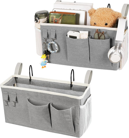 Loghot Bedside Caddy/Bedside Storage Bag Hanging Organizer for Bunk and Hospital Beds,Dorm Rooms Bed Rails,Can be Placed Glasses,Books,Mobile Phones,Keys (White)