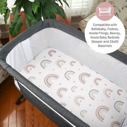 Muslin Bassinet Sheets for Angelbliss, Cowiewie, Amke, Jimglo, Suihuooo, Wayfong Baby Bassinet Bedside Sleeper by TansyPanda, 3PC, 20×33in, Ultra Soft, Breathable, Snug Fit, Unisex Boys Girls, Maadi