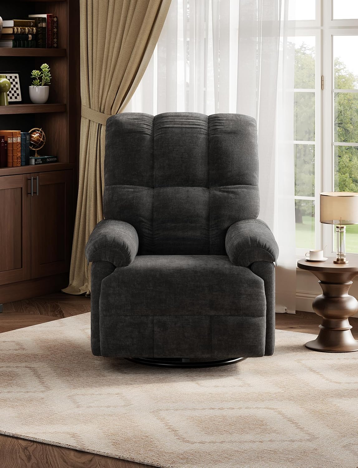 GAOMON Swivel Rocking Recliner Chair, Manual Leather Recliner Glider with Lumbar Support & Padded Armrest, Comfortable Rocker Nursery Single Sofa for Living Room and Bedroom (Cream)