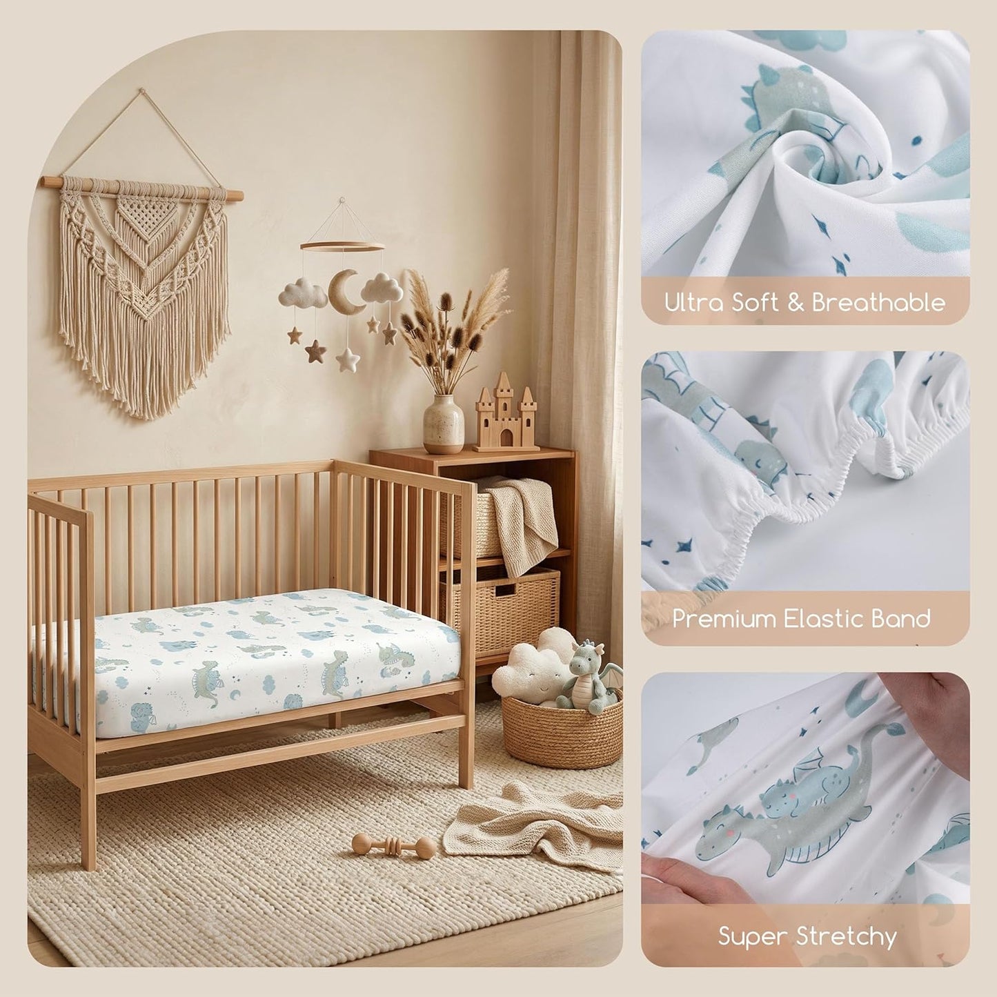 Bedside Sleeper Bassinet Fitted Sheets 20 x 33, 3 Pack Baby Delight Beside Me Dreamer,Babybond,Jimglo,koola,cowiewie,fodoss, Dream On Me Baby Square Bassinet, Pink Animal