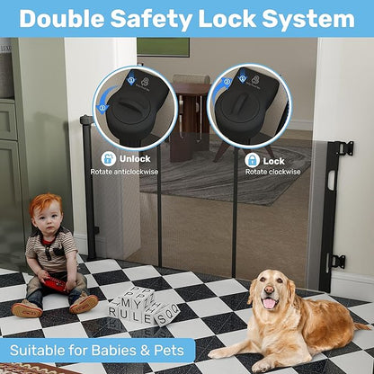 Baby Proof Me Retractable Baby Gates for Stairs & Doorways - 71” Wide Mesh Safety Gate for Toddlers, Dog & Pets - Use for Indoor/Outdoor, Hallways, Deck, Porch - Easy Installation, Secure Closure
