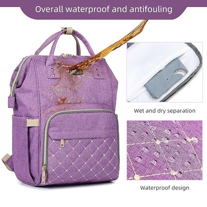 GAIVP Diaper Bag Backpack, Diaper Bags for Baby Girls Boys, Baby Bags for Moms Dads, Nappy Changing Bag with Insulated Pockets,Multi-functional Waterproof Backpack with Stroller straps-Purple