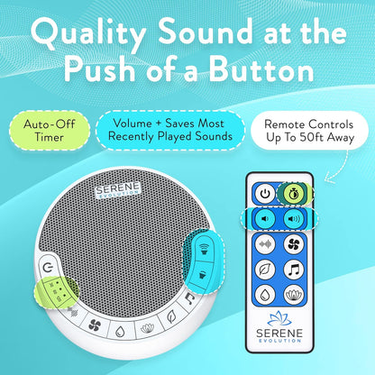 Serene Evolution White Noise Machine with 60 Soothing Sounds - Sound Machine for Adults and Baby - Noise Cancelling Sleep Music Device with Remote Control - Ideal for Office Privacy - Black