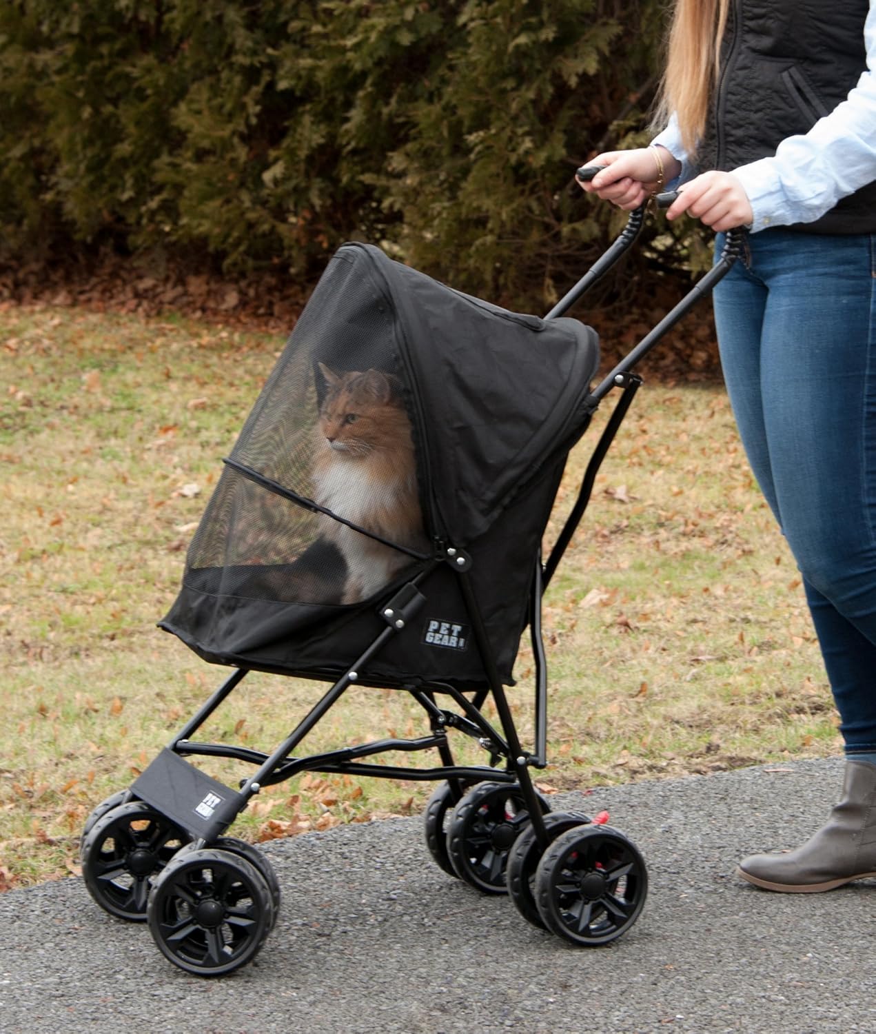 Pet Gear Travel Lite Plus Stroller, Compact, Easy Fold, No Assembly Required, Large Wheels for Cats and Dogs up to 15 pounds, Light Pink