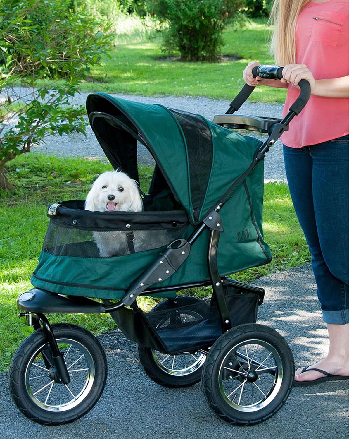 Pet Gear No-Zip Jogger Pet Stroller for Cats/Dogs, Zipperless Entry, Airless Tires, Easy One-Hand Fold, Cup Holder + Storage Basket, Salt- Extra Large