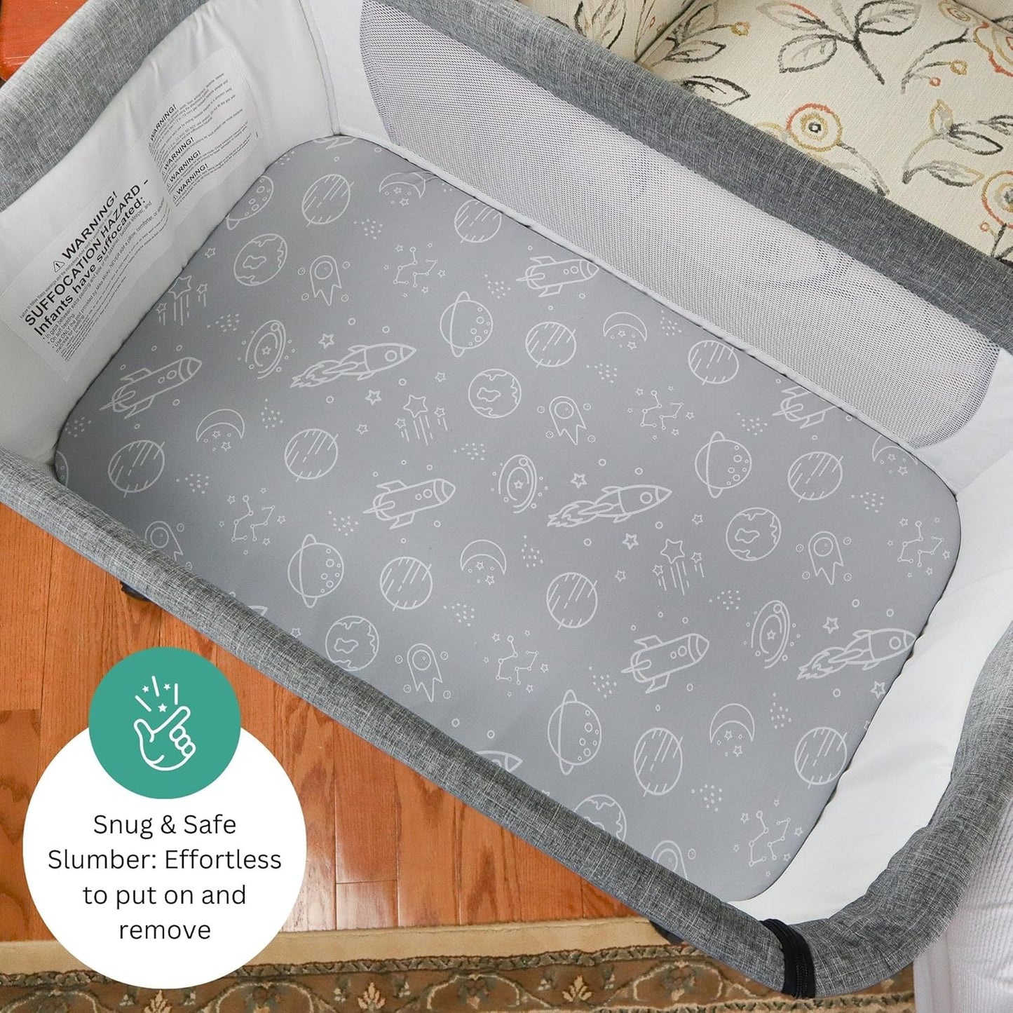 Bassinet Sheets for Papablic, CoZee, Cowiewie, Ezebaby, Nawahev Baby Bassinet Bedside Sleeper by TansyPanda, 3PC, 33x20, Ultra Soft, Breathable Snug Fit, Unisex Boys Girls, Gray White (Space Rockets)