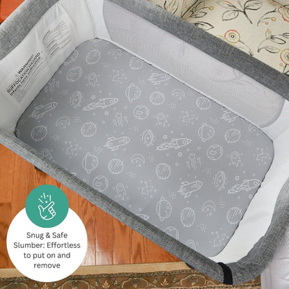 Bassinet Sheets for Papablic, CoZee, Cowiewie, Ezebaby, Nawahev Baby Bassinet Bedside Sleeper by TansyPanda, 3PC, 33x20, Ultra Soft, Breathable Snug Fit, Unisex Boys Girls, Gray White (Space Rockets)