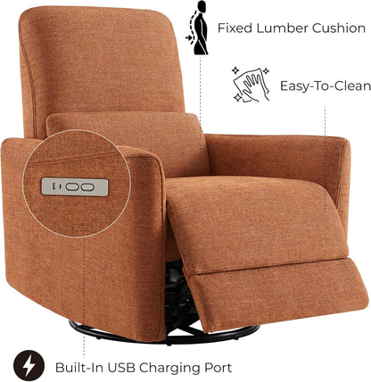 CHITA Power Recliner Chair Swivel Glider, FSC Certified Upholstered Living Room Nursery Reclining Sofa Chair with Lumbar Support, Linen