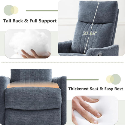 cinkehome Swivel Rocker Recliner, Glider Rocker Recliner Chair for Nursery, Manual Reclining Chair with Heated Massage, Small Spaces, Living Room, Khaki Chenille