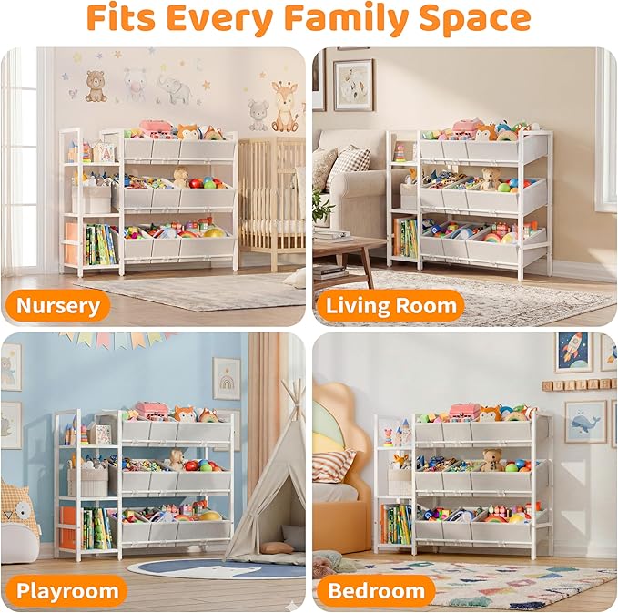 CODACE Kids Toy Organizers and Storage - Toy Shelf for Playroom， Kids Room and Living Room Organization, Toddler Toy Bins for Kids Organizer，Kids Bookshelf and Toy Storage, White, Easy to Assemble