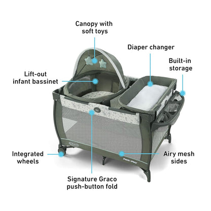 Graco Pack 'n Play Day2Dream Travel Bassinet Playard Features Portable Bassinet Diaper Changer and More (Lo, Lo)