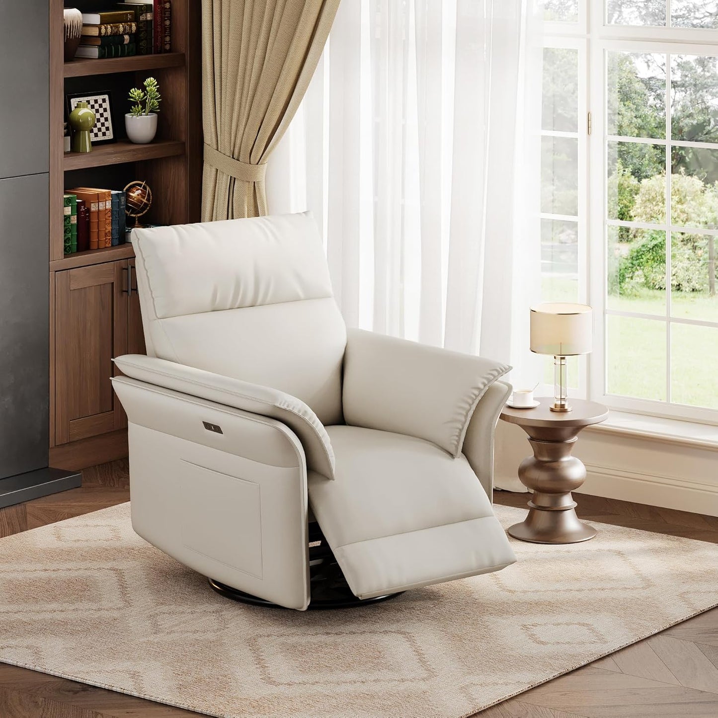 Garvee Power Recliner Glider Chair with Smooth Swivel and Rocking Motion Adjustable Recline USB Charging Port Premium Chenille Fabric and Double Armrests for Living Room and Nursery