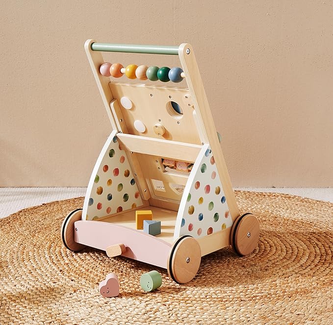 Tiny Land Wooden Baby Walker with Adjustable Speed, Montessori Activity Push Walker Toy for Toddlers, Baby Gift Parents Love for Boys & Girls(Morandi)
