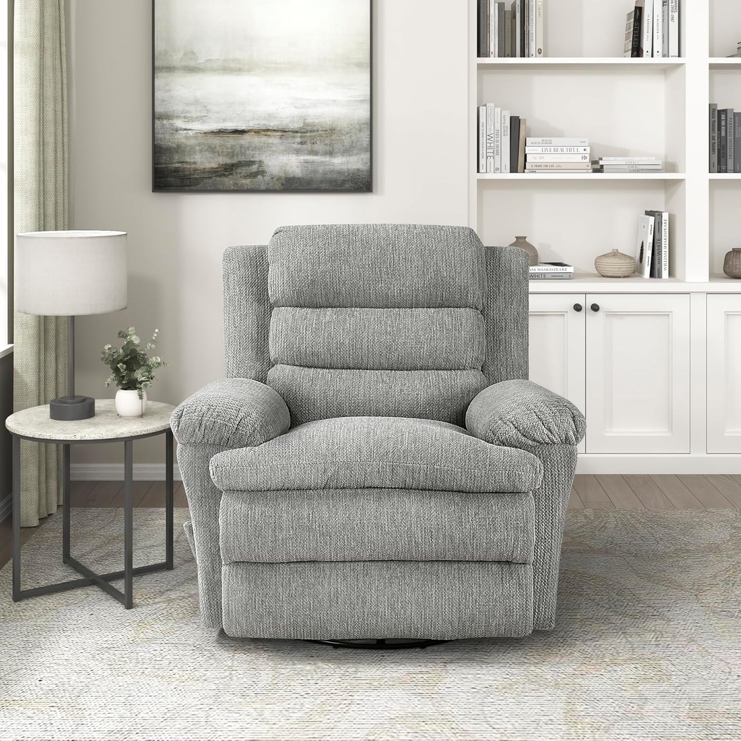 Lexicon Swivel Glider Reclining Chair, Textured Microfiber Manual Recliner, Comfy Nursery Glider Recliner, Swivel Reclining Chair for Living Room/Office/Bedroom/Apartment, Beige