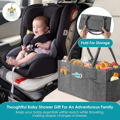 Cute Castle 2 Pack Diaper Caddy Organizer - Portable Baby Caddy Organizer with Handle, Nursery Storage Bin and Car Organizer for Girls, Boys - Baby Gift Basket - Grey