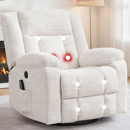 Korser Rocker Recliner, Glider Recliner Chairs for Adults, 360° Swivel Rocking Chair with Massage and Heating, Nursery Chair with Storage and USB Charging for Living Room, Bedroom, Nursery