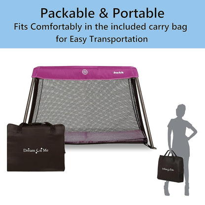 Dream On Me Travel Light Baby Playard with Zipper Access Door, Breathable Mesh Sides with Soft Comfortable Mattress, Easy Fold Design with Travel Carry Bag, Compact Space Saving Design - Grey