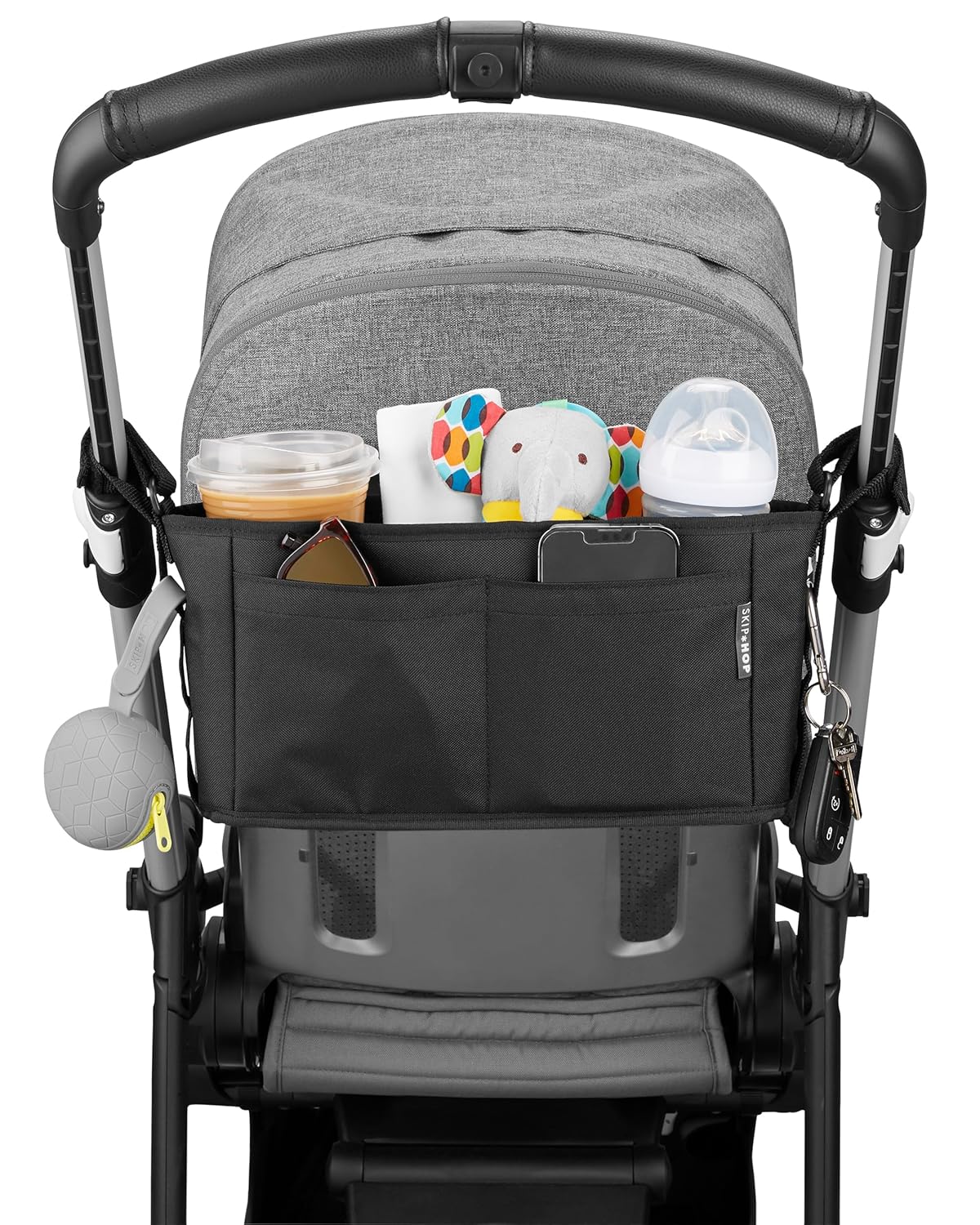 Skip Hop Ultimate Stroller Organizer Universal Fit with Adjustable Straps, Magnetic Flaps and Convertible Design That fits 40 oz. Tumblers, Oat
