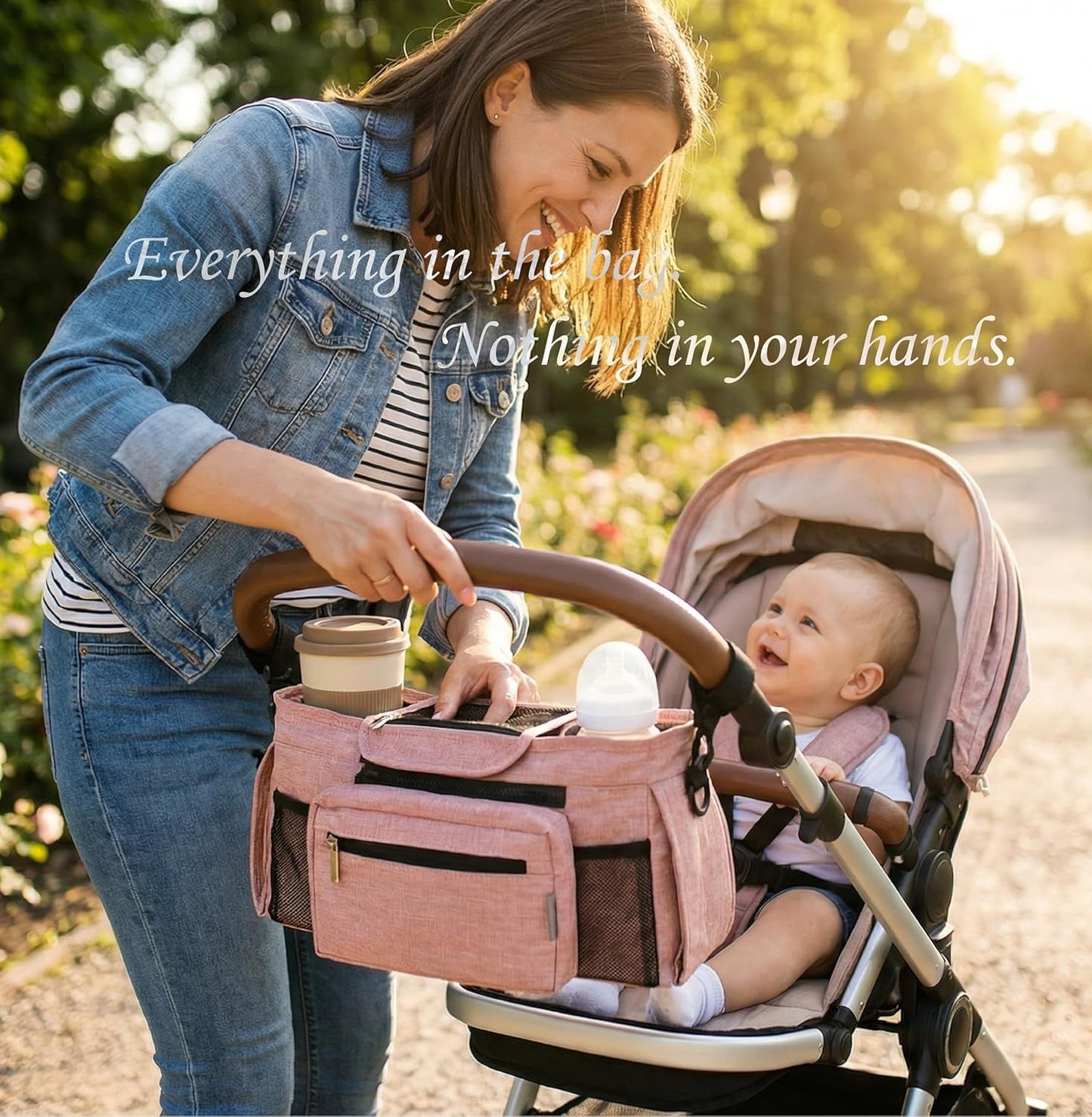 Universal Stroller Organizer, Grey - 2 Insulated Cup Holders - Non-Slip Stroller Caddy Bag - Detachable Phone Pouch - Fits Uppababy, Nuna - New Mom Essentials