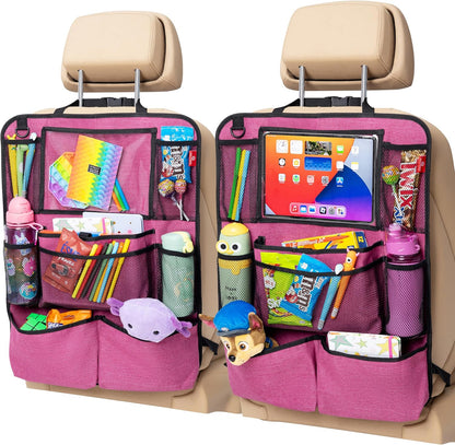 Helteko Backseat Car Organizer, Kick Mats Back Seat Protector with Touch Screen Tablet Holder, Back Seat Organizer for Kids with 9 Storage Pockets, Travel Accessories (2 Pack, Violet)