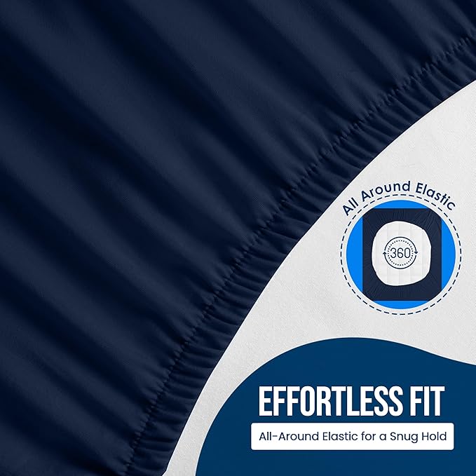 Full Size Mattress Protector Waterproof, Premium 200 GSM Terry Mattress Cover, Soft & Breathable Bed Cover, Fitted Sheet Style Stretchable Deep Pockets 15" by Utopia Bedding (Navy Blue)