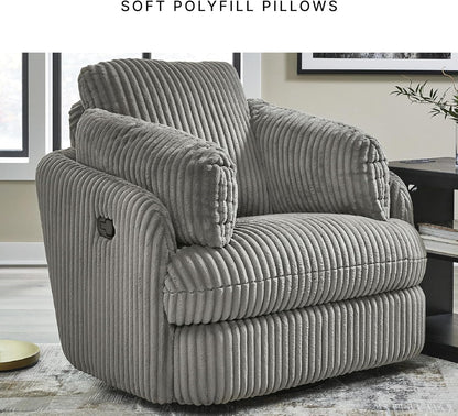 Signature Design by Ashley Tie-Breaker Cozy Contemporary Manual Press-Back Swivel Glider Rocker Recliner with 2 Bolster Pillows and Hidden Storage, White