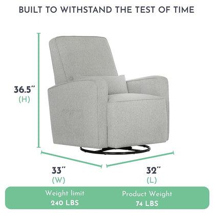 Evolur Holland Upholstered Plush Seating Glider Swivel, Glider Chair for Nursery in Harbor, Modern Nursery Glider, Tool-Free Assembly, Easy to Clean, Environmentally Conscious Glider