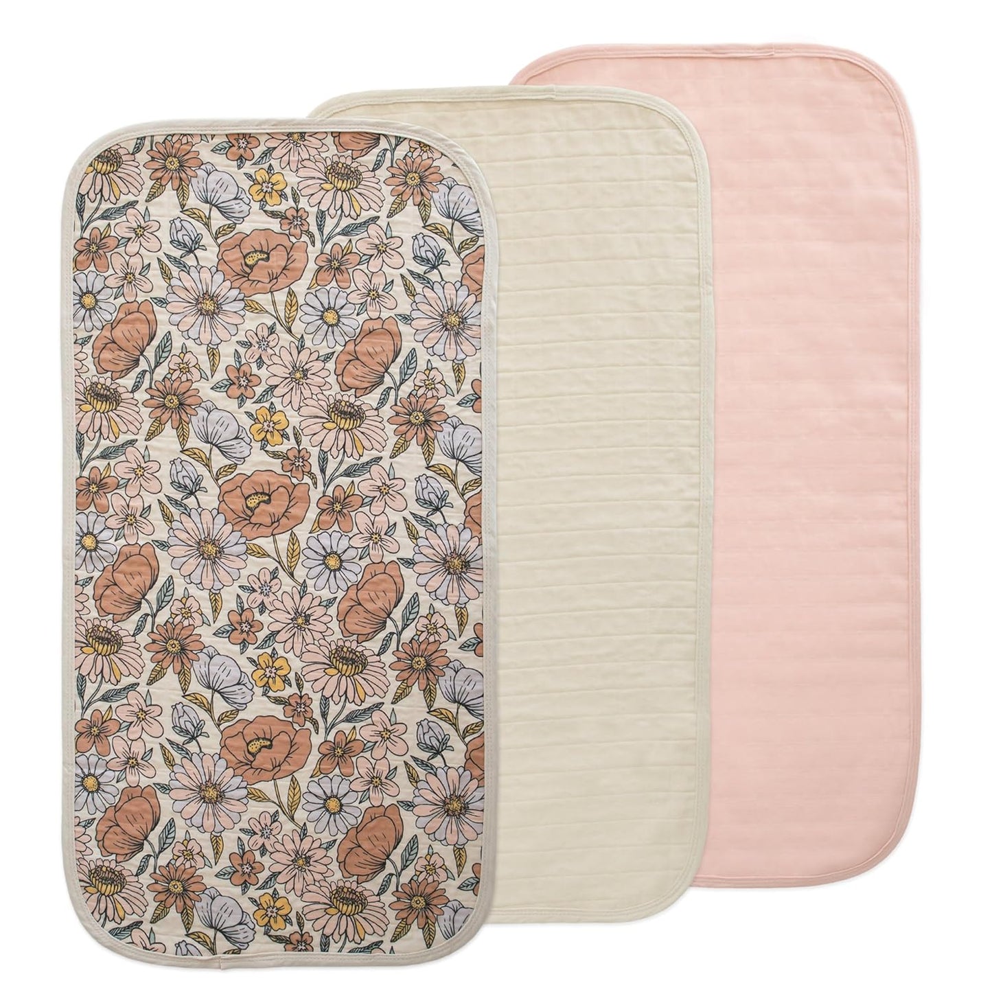 mushie Water Repellent Changing Pad Liners | Made with Organic Cotton | Set of 3 (Pastel Blooms Combo)
