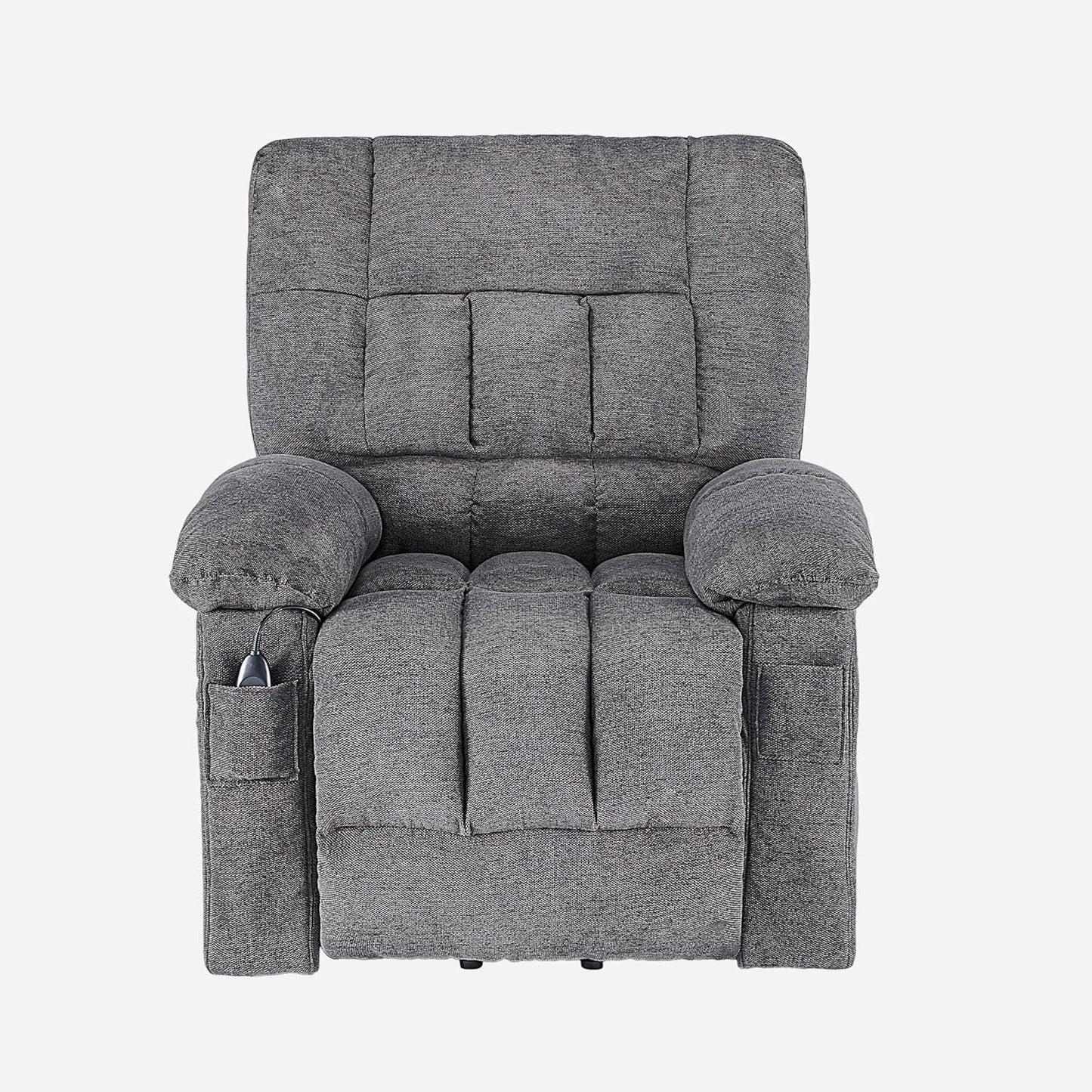 Power Lift Recliner Chair for Adult with Heated and Full Body Massage, Glider Nursery Chair with Cup Holder and USB Charge Port, Oversided Swivel Rocker Recliner for Living/Study/Bedroom Room, Grey
