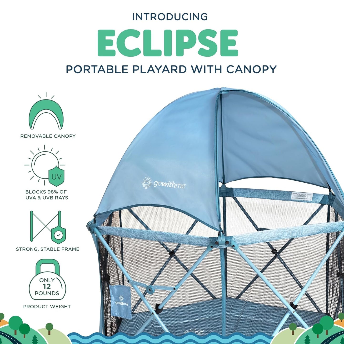 Baby Delight Go With Me Eclipse Mesh Portable Playard | Playpen | Sun Canopy | Indoor and Outdoor | Watercolor Stripe Base