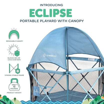 Baby Delight Go With Me Eclipse Mesh Portable Playard | Playpen | Sun Canopy | Indoor and Outdoor | Watercolor Stripe Base