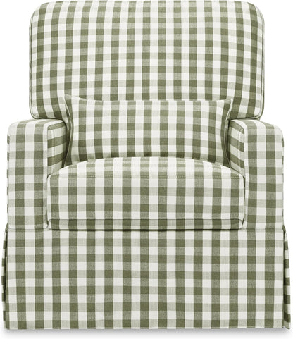 Namesake Crawford Pillowback Comfort Swivel Glider in Tan Gingham, Water Repellent & Stain Resistant, Greenguard Gold & CertiPUR-US Certified