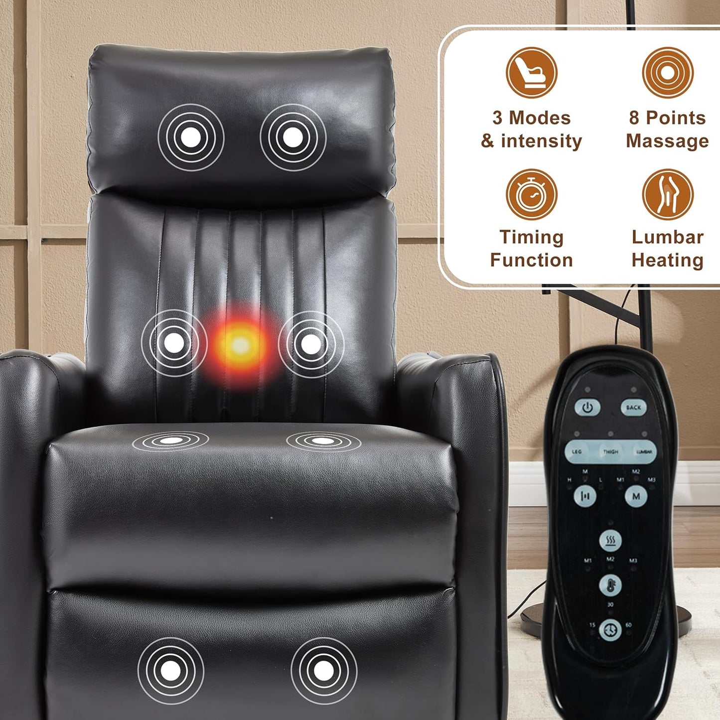 Manual 360° Swivel Rocker Recliner Chair for Adults, Overstuffed Glider Chair for Nursery with Vibration Massage and Heat, Comfy Soft Fabric Glider with Side Pockets for Living Room, Beige