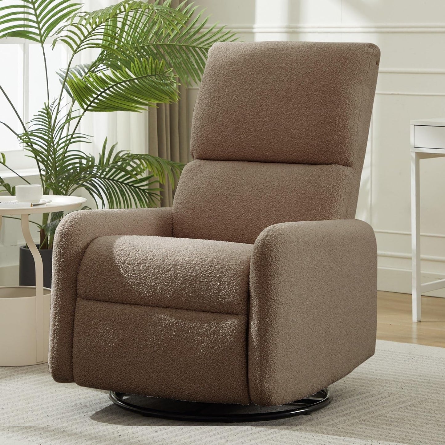 Korser 360° Rocking Chair, Nursery Rocker Chair with Side Pockets, Glider Nursing Chair with Steel Structure Base, Small Chair for Small Spaces, Sherpa Swivel Accent Chairs for Living Room, Nursing