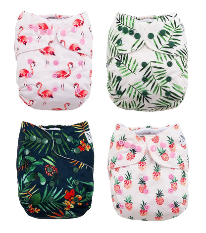 Nora's Nursery Cloth Pocket Diapers 4 Pack with 4 Inserts - Waterproof Cover, Washable, Reusable & One Size Adjustable Pocket Diapers for Newborns and Toddlers - Mama Bear