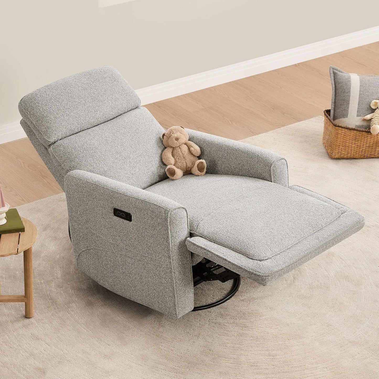 CHITA Power Recliner Chair Swivel Glider with Adjustable Power Headrest, FSC Certified Electronic Modern Nursery Rocking Chair with USB and Type-C Ports, Boucle White