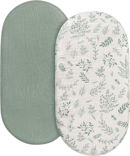 Muslin Bassinet Fitted Sheets 2 Pack, Soft Breathable Cotton Baby Bassinet Mattress Sheet Set, 360° Elastic Snug Fit, Universal for Oval, Rectangle & Hourglass Cradle, Unisex Baby Bedding (Cute Cars)