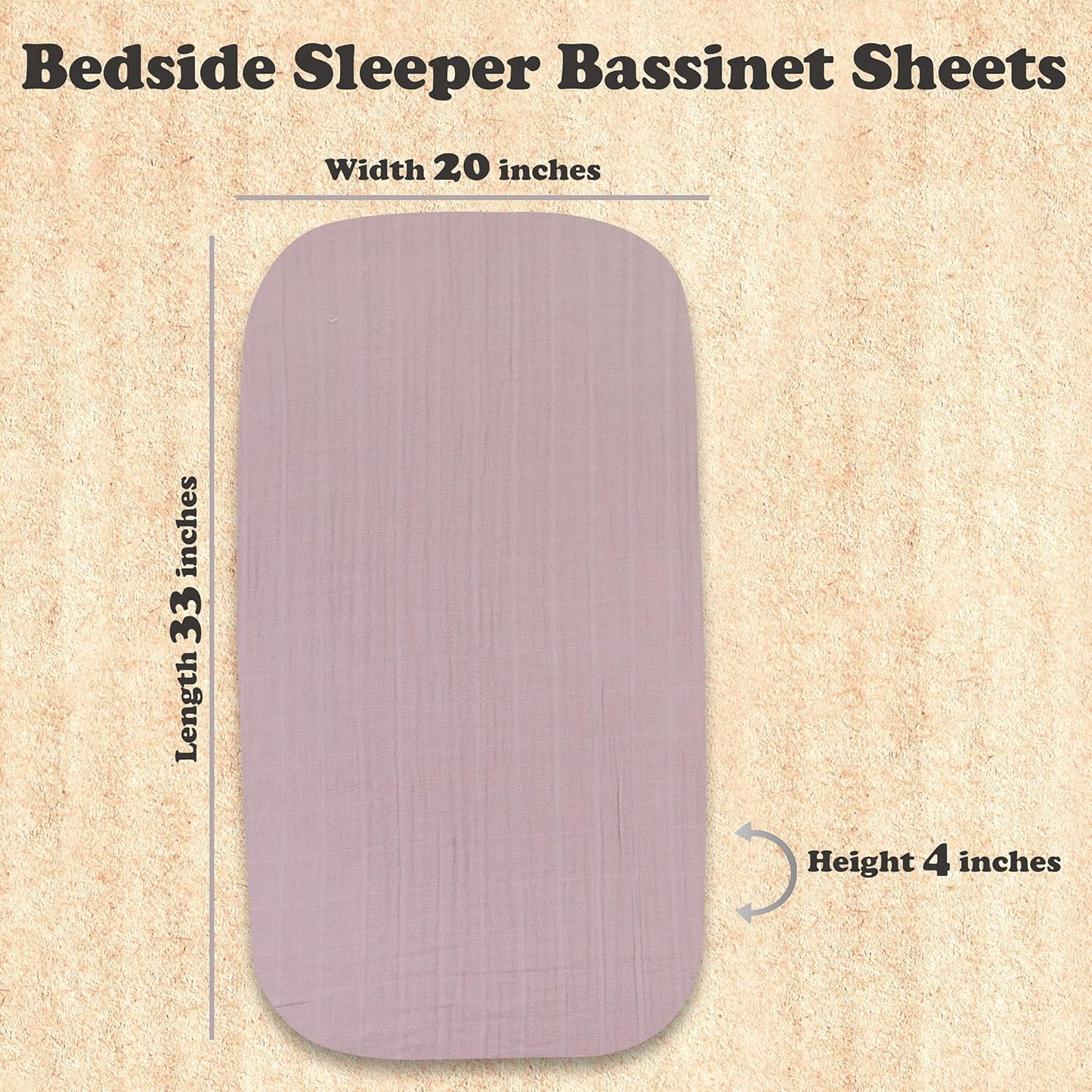 3-Pack Bedside Sleeper Bassinet Sheets | GOTS Certified Organic 100% Muslin Cotton | Ultra Soft & Breathable | 33×20×4” Fitted Sheets | Universal Fit 29–33” x 17–21” Pads