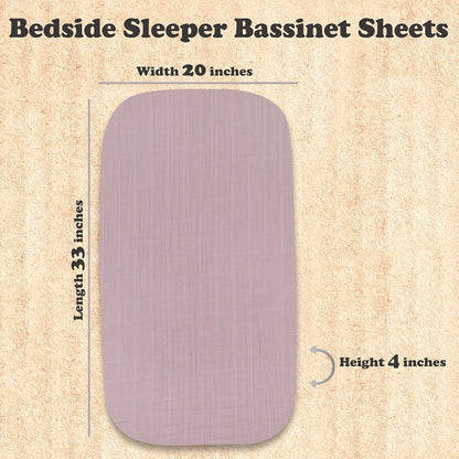 3-Pack Bedside Sleeper Bassinet Sheets | GOTS Certified Organic 100% Muslin Cotton | Ultra Soft & Breathable | 33×20×4” Fitted Sheets | Universal Fit 29–33” x 17–21” Pads