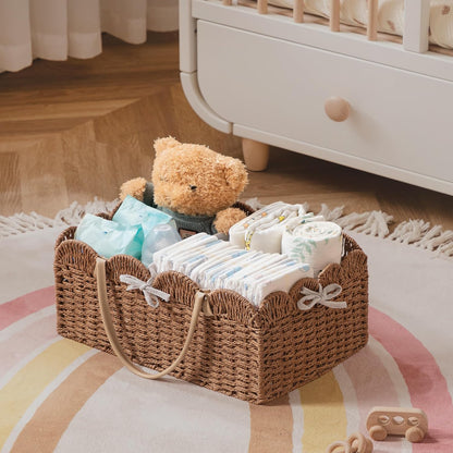 HBlife Large Baby Diaper Caddy, Paper Rope Storage Baskets Nursery Bin with Removable Divider, Portable Car Organizer for Diapers, Baby Shower Gifts, Newborn Essentials Must Haves