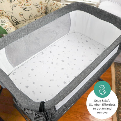 Bassinet Sheets for Papablic, CoZee, Cowiewie, Ezebaby, Nawahev Baby Bassinet Bedside Sleeper by TansyPanda, 3PC, 33x20, Ultra Soft, Breathable Snug Fit, Unisex Boys Girls, Gray White (Space Rockets)