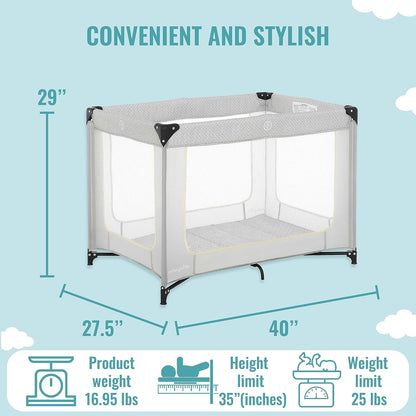 Dream On Me Zoom Portable Playard in Black, Lightweight, Packable and Easy Setup Baby Playard, Breathable Mesh Sides and Soft Fabric - Comes with a Removable Padded Mat