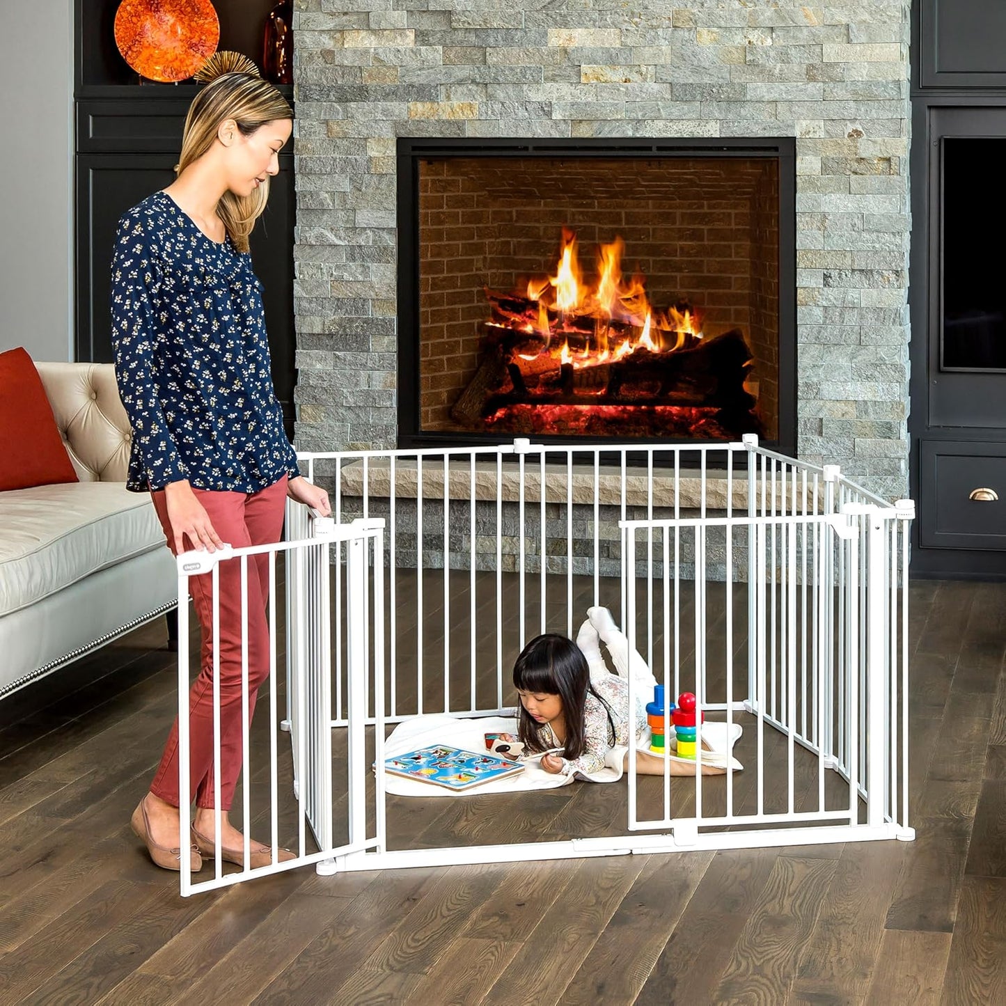 Regalo Safety 192" Super Wide Baby Gate & Play Yard, 2-in-1 Convertible Extra Wide Safety Barrier, Hardware Mounted for Toddlers & Pets, Tested & Safe for 30 Years, American Designed & Owned, White
