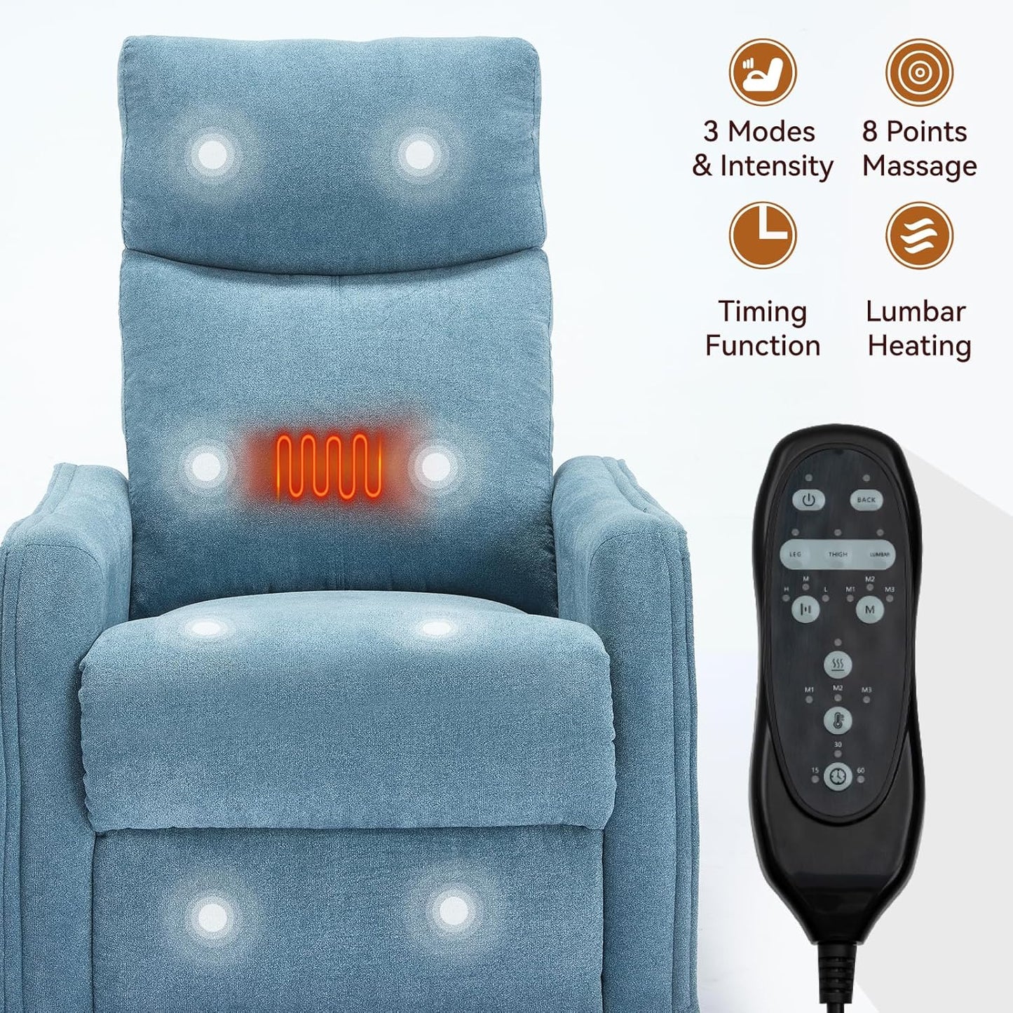 Swivel Rocker Recliner Chair for Adults, Nursery Rocking Chair with Heat and Massage, Glider Reclining Chair for Small Space Living Room Bedroom, Faux Leather Black